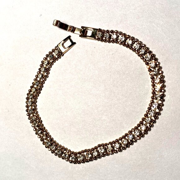 Gold Tone Diamond Accent Gold Beaded Sided Tennis Bracelet - Picture 3 of 11